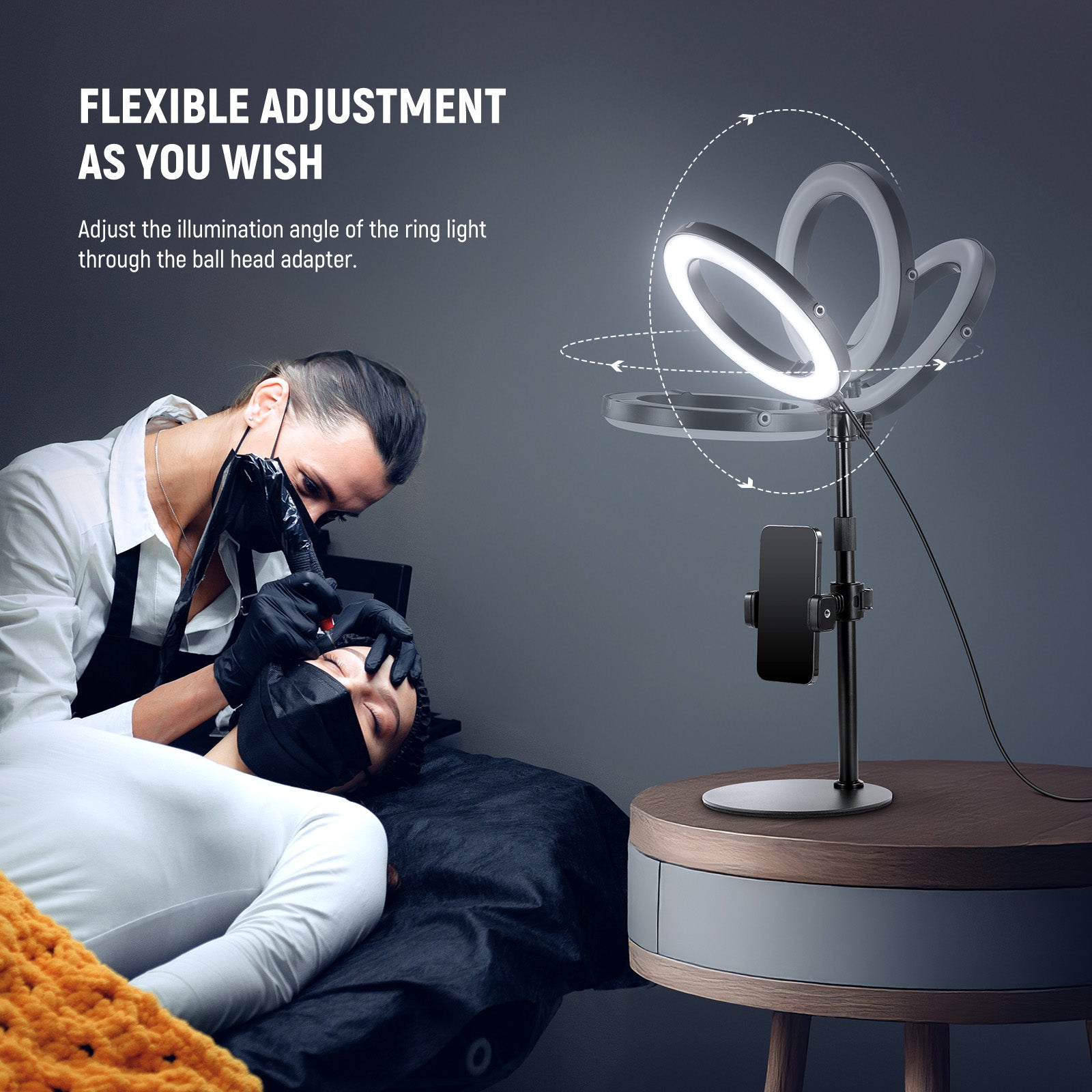 NEEWER RH12B High Power Desk Ring Light can be adjusted as you wish.