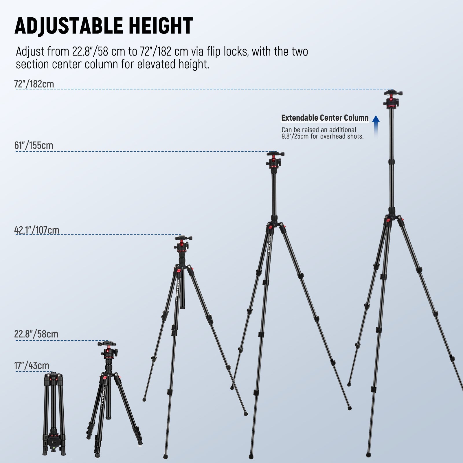 NEEWER TP14 Travel Tripod can extend from 58cm to 182cm
