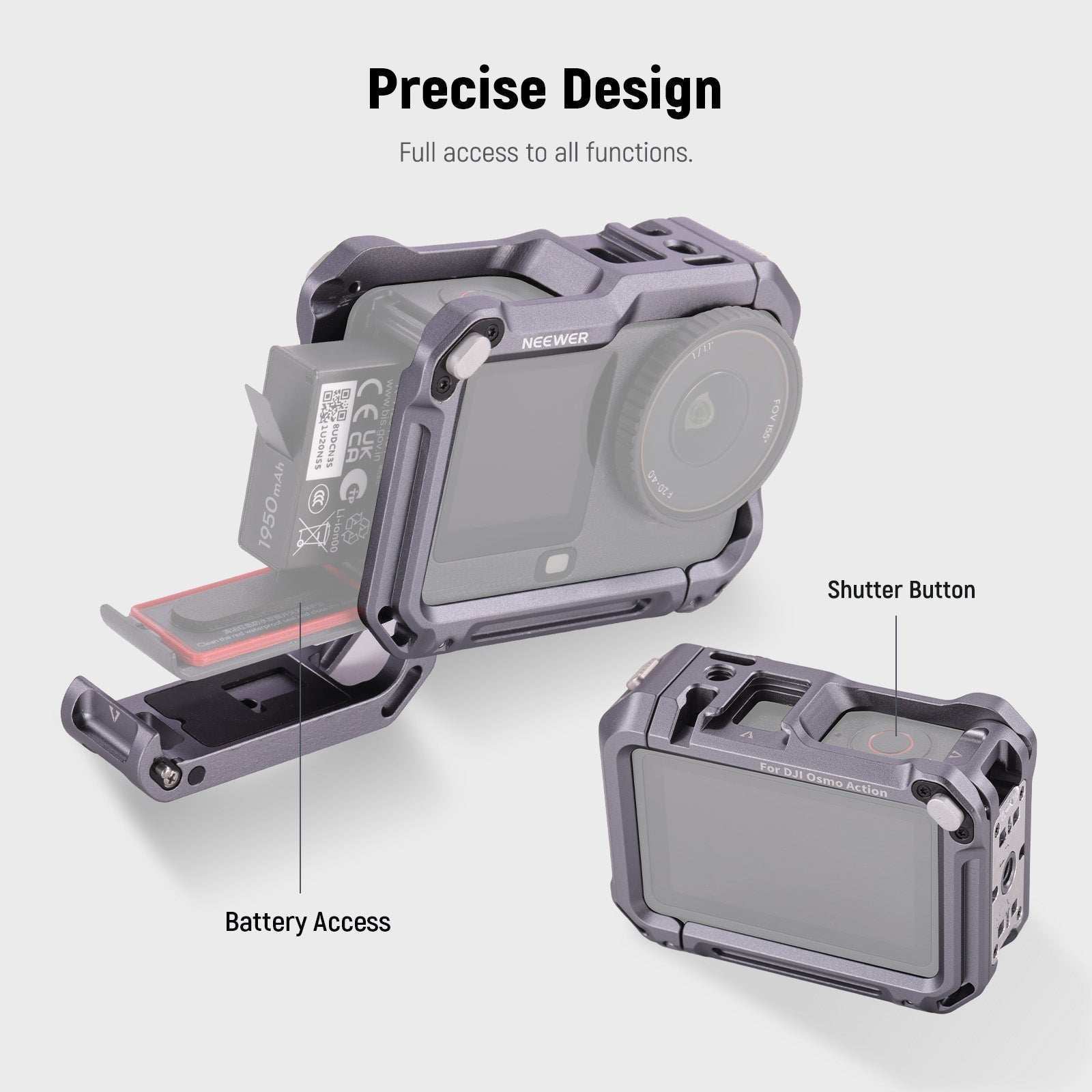 NEEWER AC049 Camera Cage grants full access to all ports, buttons, and the battery cover without removal.