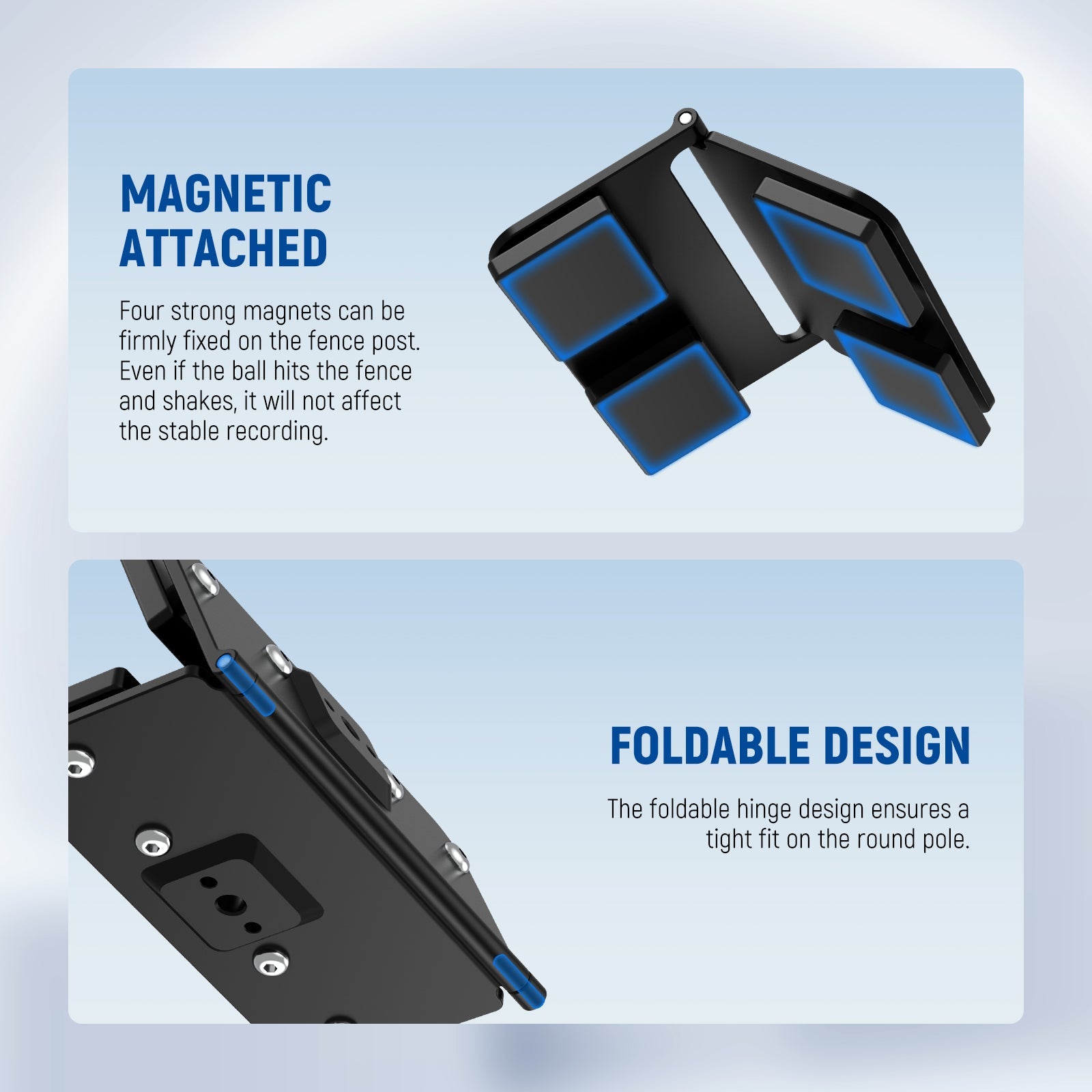 The foldable hinge design ensures a snug fit around round poles
