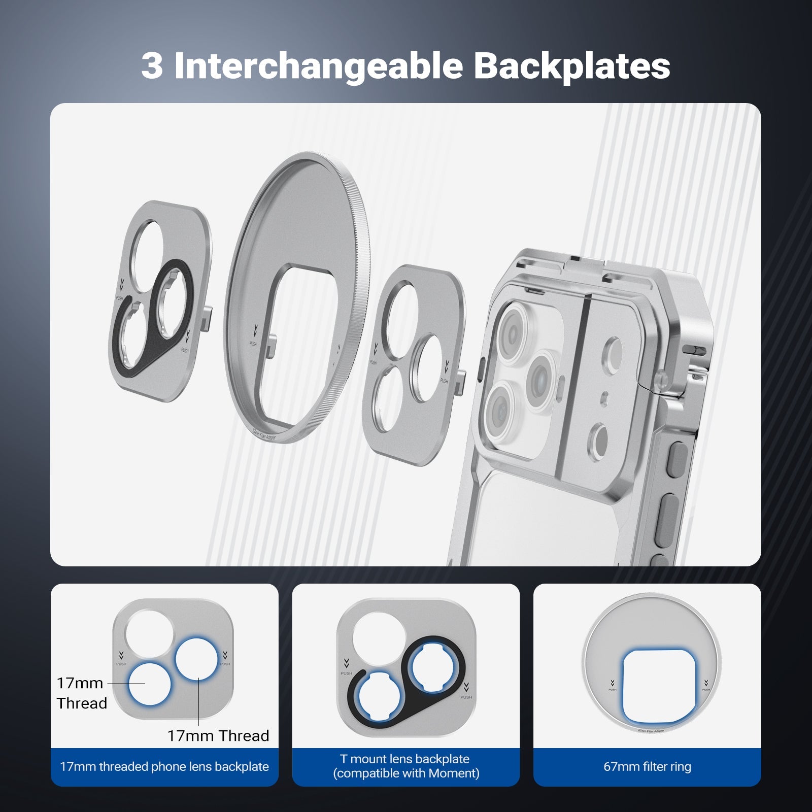 3 Interchangeable Backplates