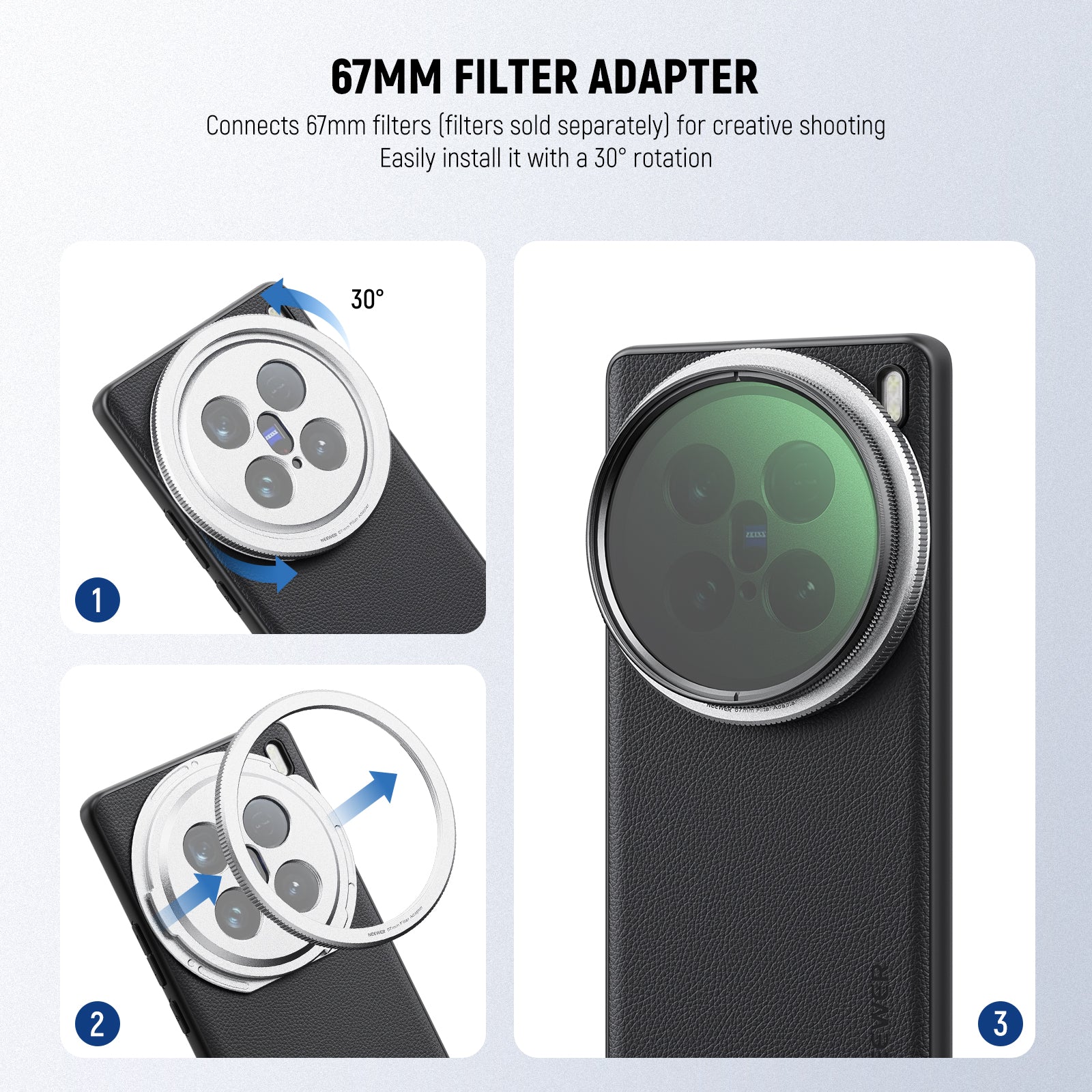 NEEWER PA113 Phone Case For VIVO X100 Ultra Kit includes a 67mm filter adapter