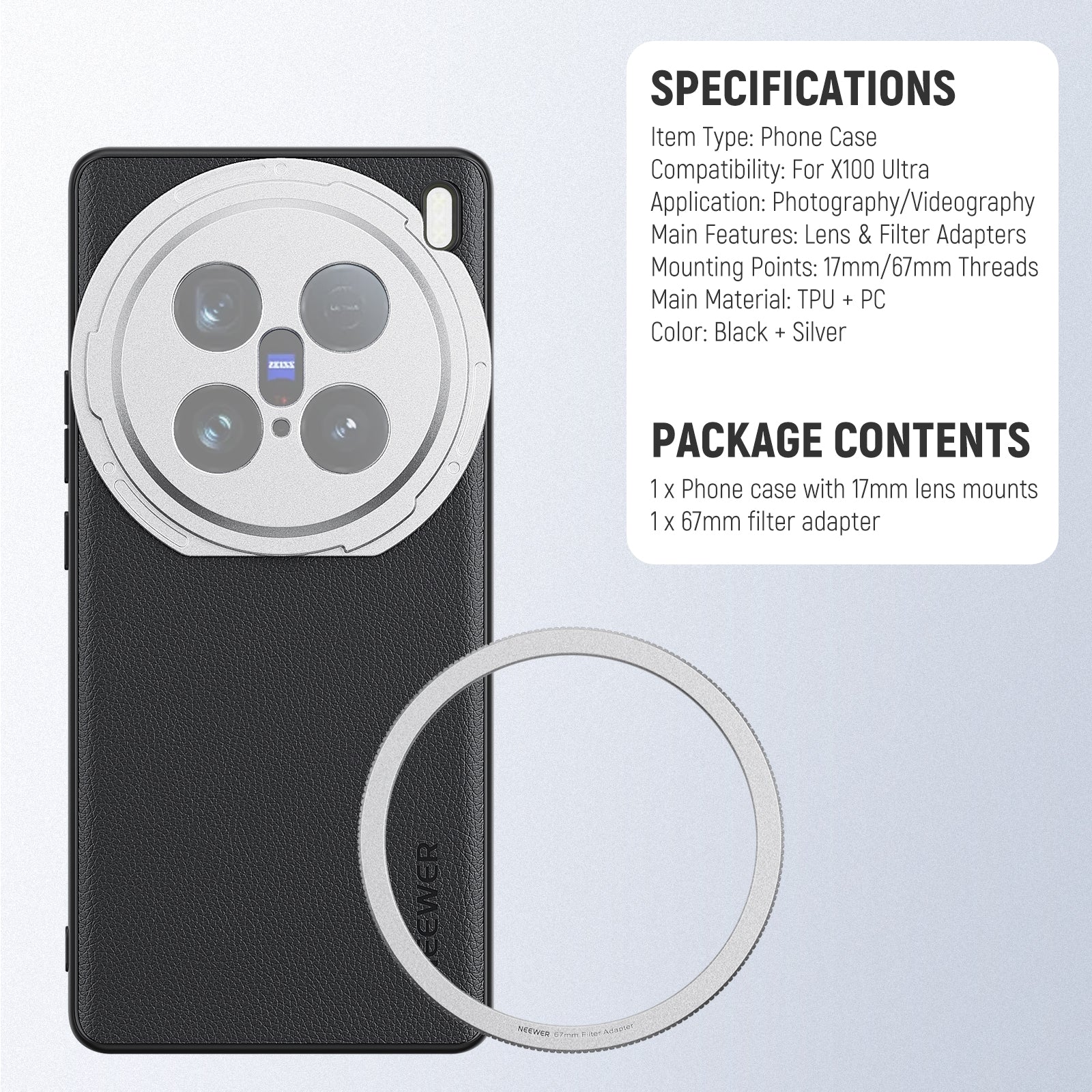 Package Contents of the NEEWER PA113 Phone Case For VIVO X100 Ultra