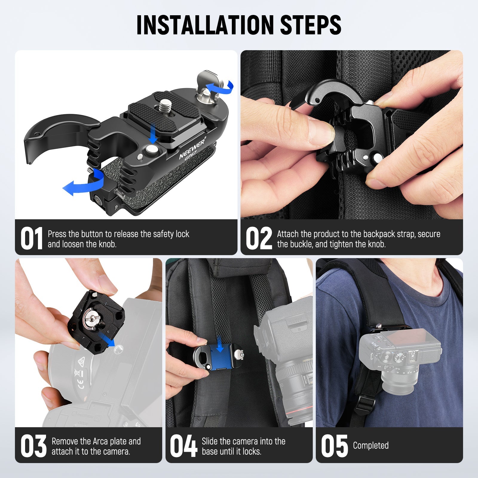 Installation Steps of the NEEWER GP67 Versatile Backpack Camera Clip