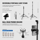 The tripod lighting kit with light stand extends from 36.6"-72.4" and tilts 180°.