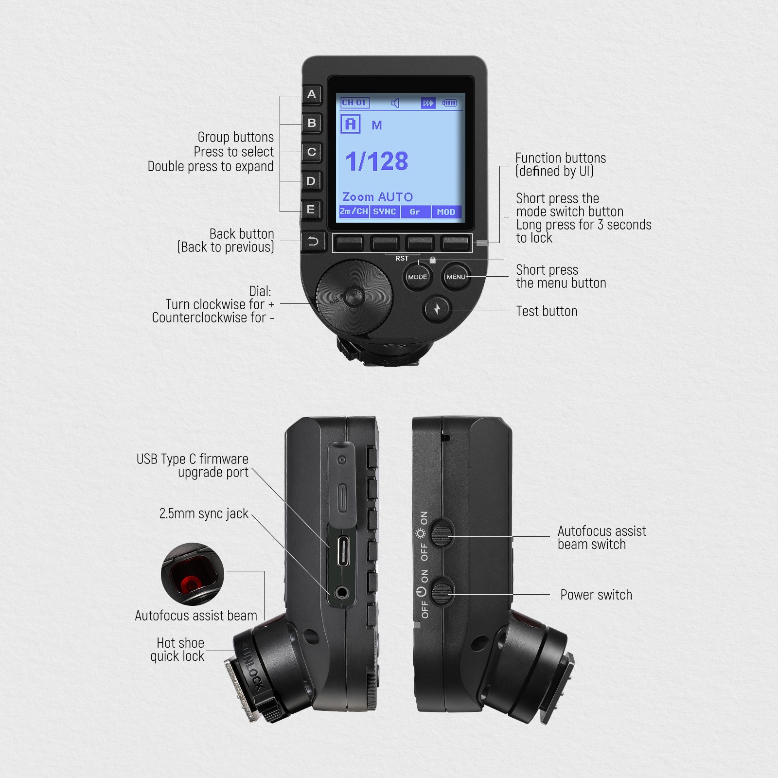 Product details of the NEEWER QPRO-N TTL Wireless Flash Trigger for Nikon