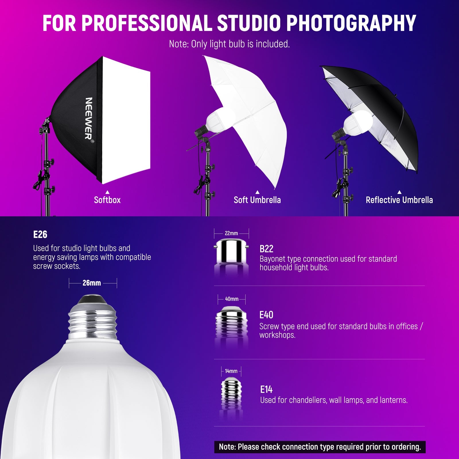 NEEWER T100C RGB LED Light Bulb is ideal for professional studio photographt.