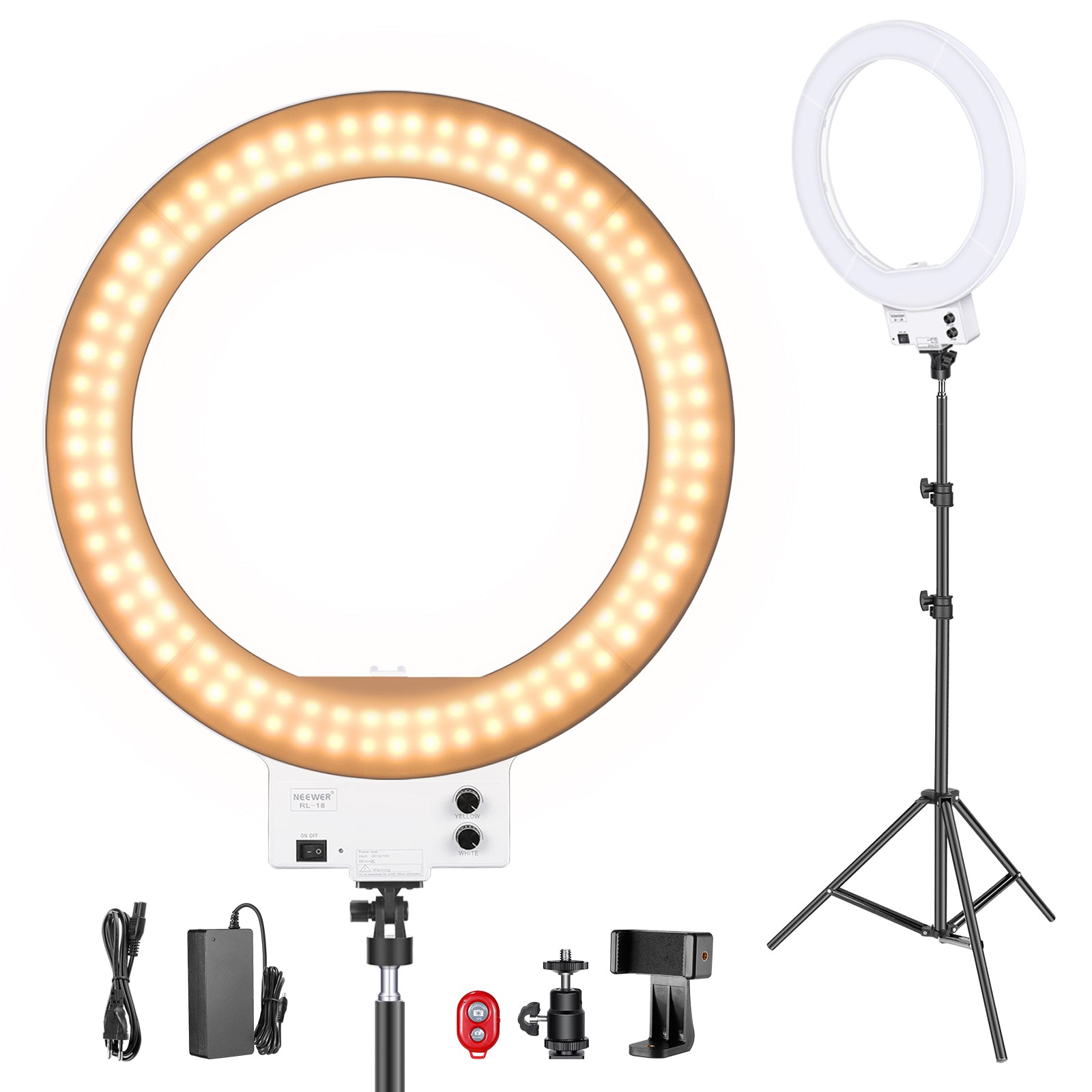 Neewer 18-inch White LED Ring Light with Silver Light Stand Lighting Kit  Dimmable 50W 3200-5600K with Soft Filter, Hot Shoe Adapter, Cellphone  Holder