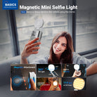 A girl is using the NEEWER NL72B Mini Magnetic Selfie Light to take photos.