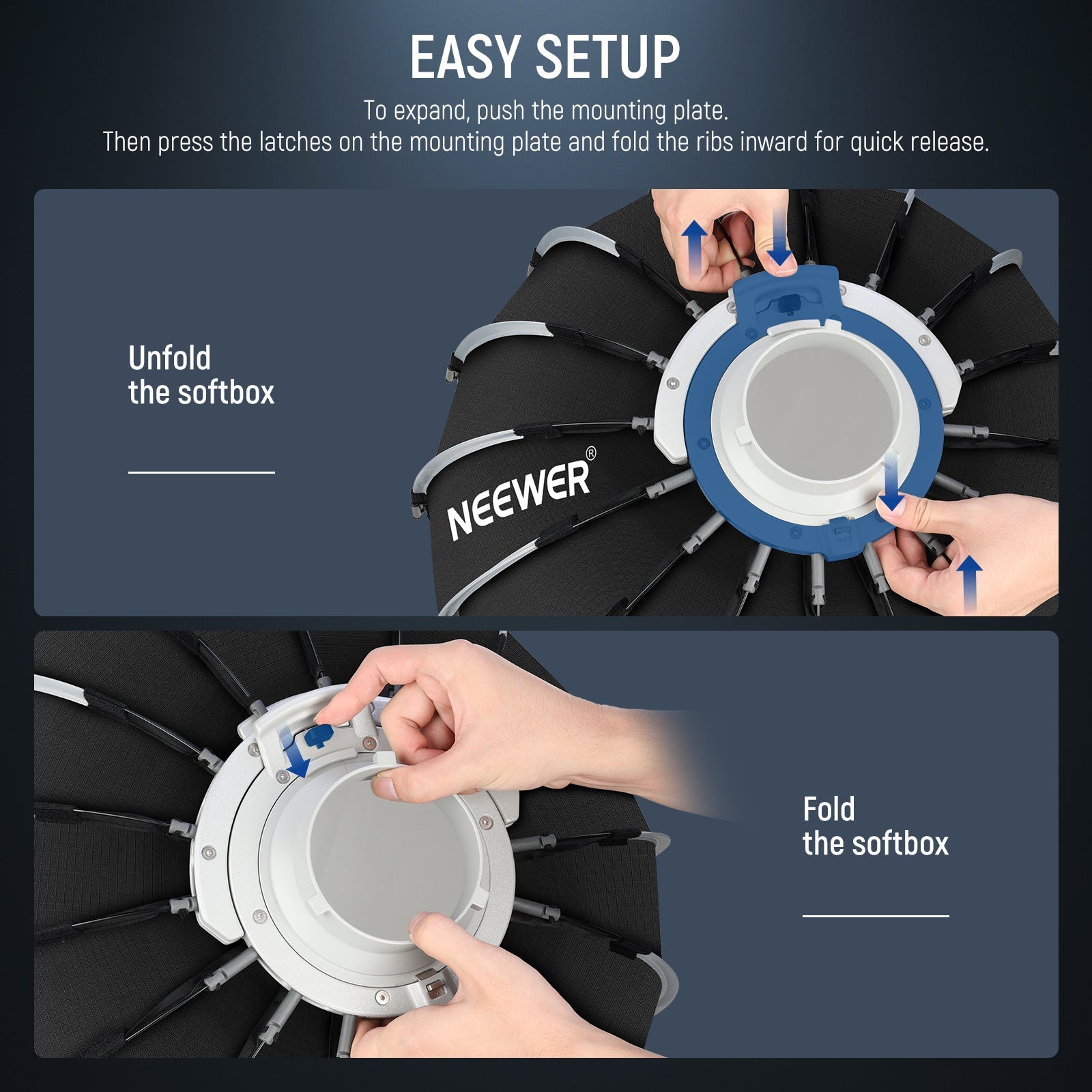 NEEWER NS71P Professional Parabolic Softbox is easy to set up.