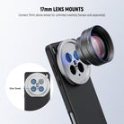 Built in 17mm lens threads on Main and Telephoto Cameras connect 17mm phone lenses for creative shots