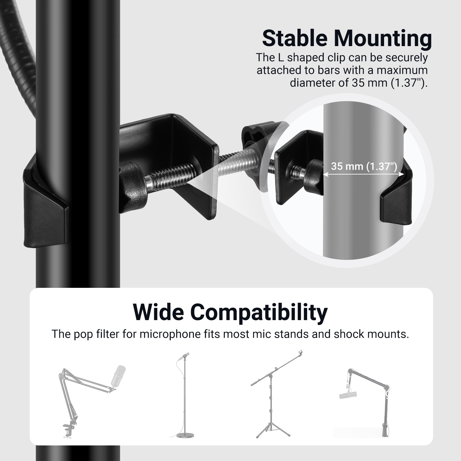 The L shaped clip can be securely attached to bars with a max diameter of 35mm.