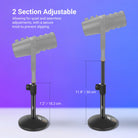 The short mic holder stand adjusts in height from 7.2" to 11.8".