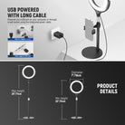 NEEWER RL7B 7" Desk Ring Light can be powered via a USB port on your computer or through a wall socket using the integrated power cable.
