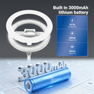 With a built in 3000mAh rechargeable battery, the selfie light offers up to 104 minutes of runtime at 100% brightness.