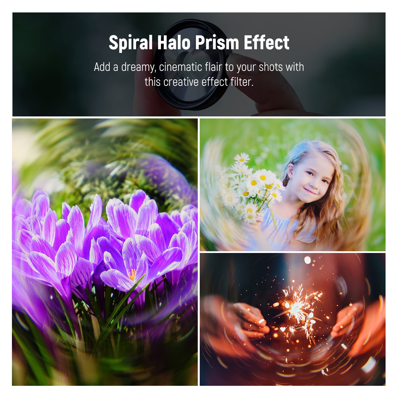 NEEWER FL-100 Spiral Halo Filter adds a dreamy, cinematic flair to your shots