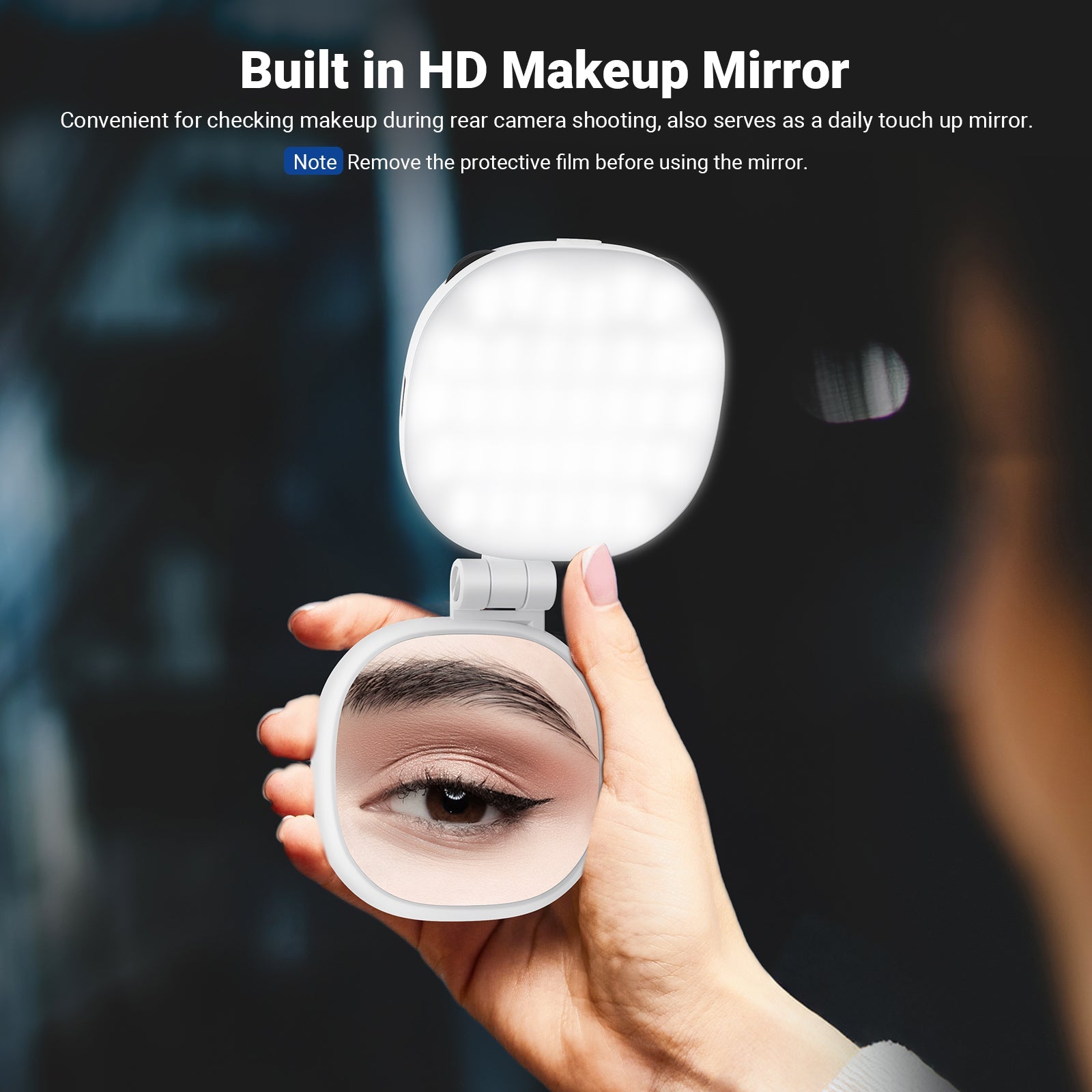 NEEWER NL72B Mini Bi color LED Magnetic Selfie Light has a built-in HD makeup mirror.