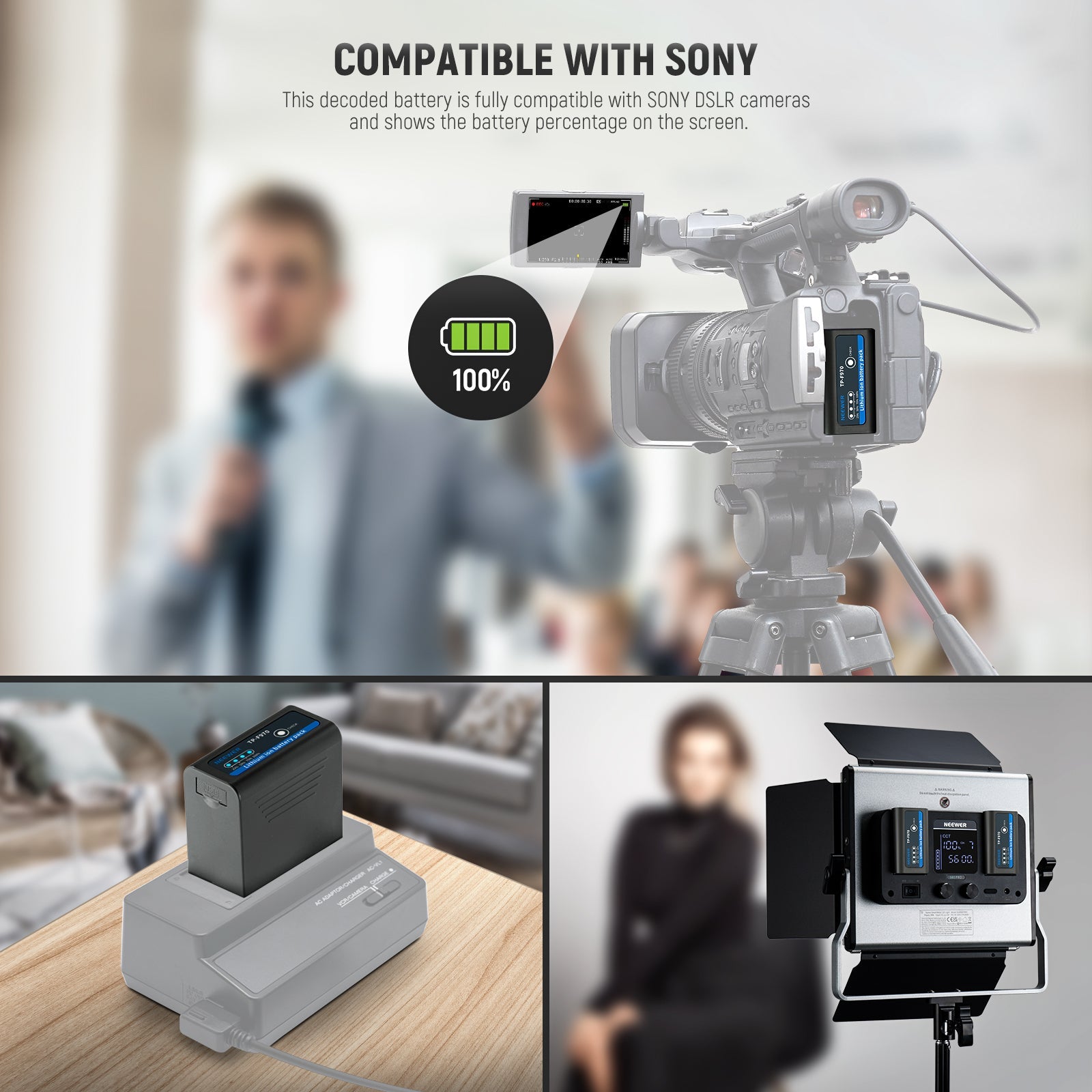 NEEWER TP-F970 2Pcs NP-F970 Replacement Batteries Kit is compatible with Sony.