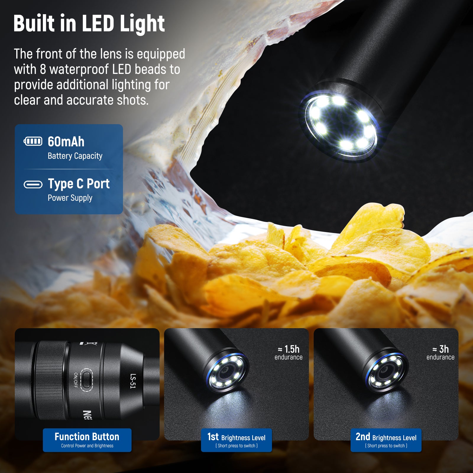 Lente de sonda macro 2x de 18 mm NEEWER LS-51 con rosca de 17 mm