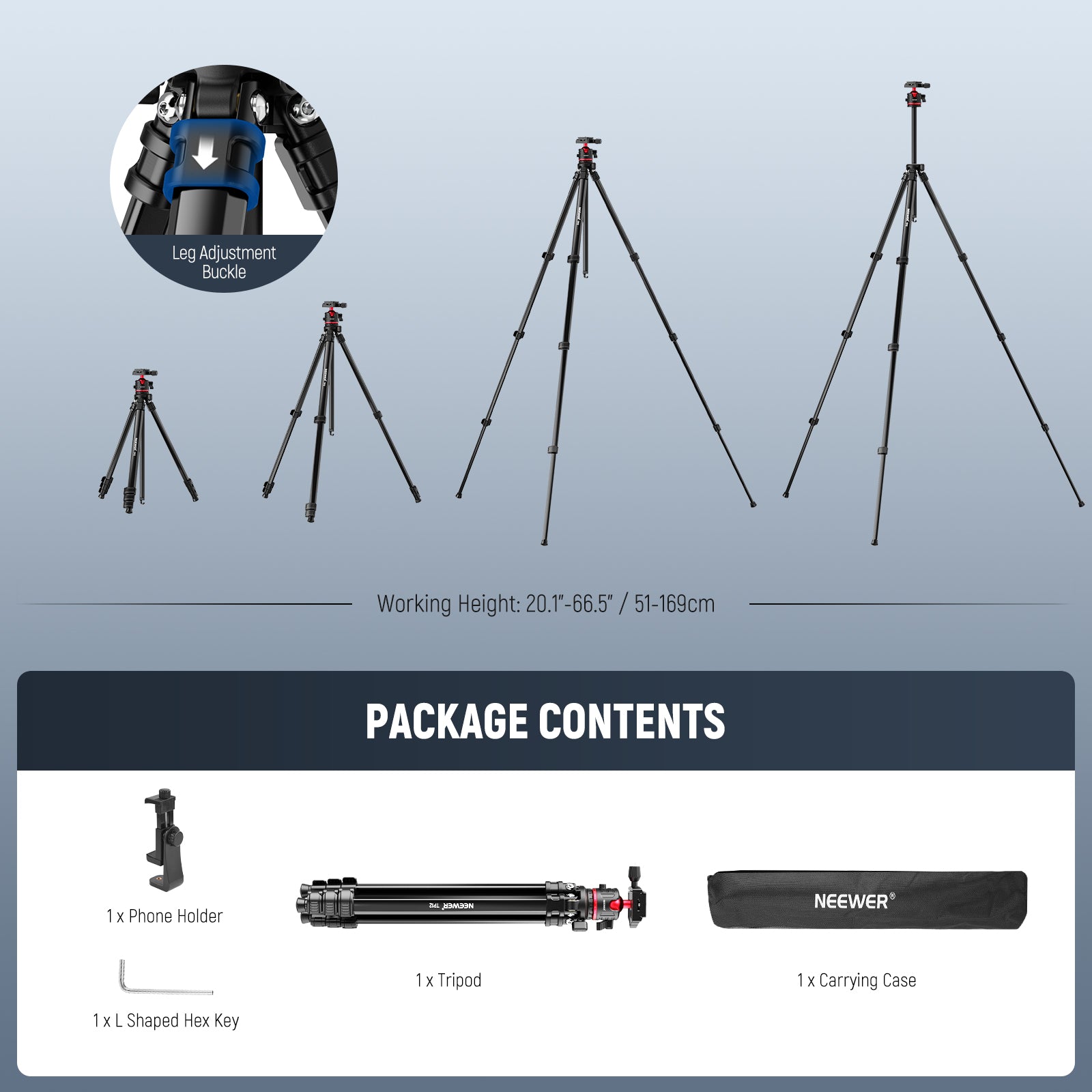 Package Contents of the NEEWER TP12 Aluminum Alloy Travel Tripod