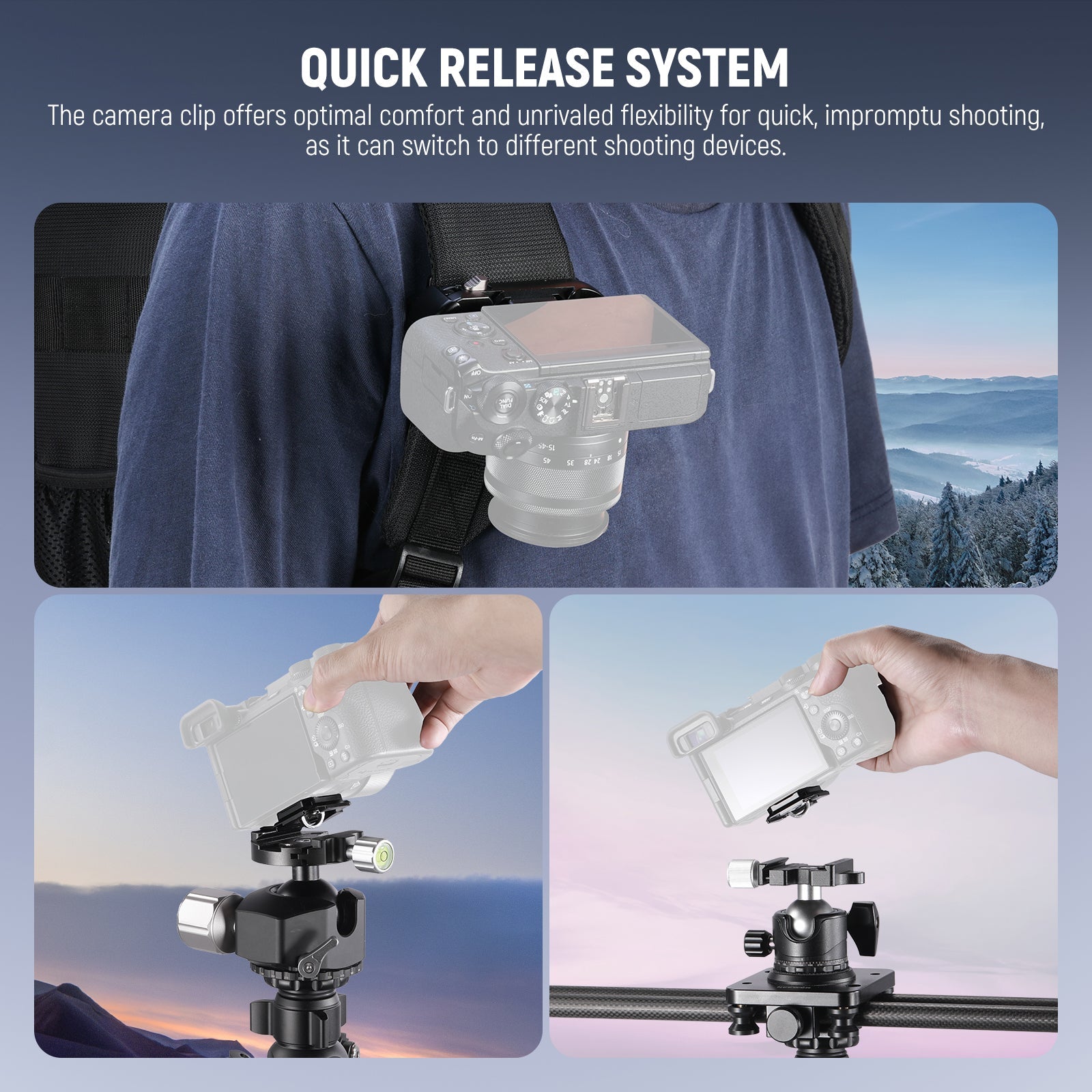 NEEWER GP67 Versatile Backpack Camera Clip offers optimal comfort and unrivaled flexibility for quick shooting.