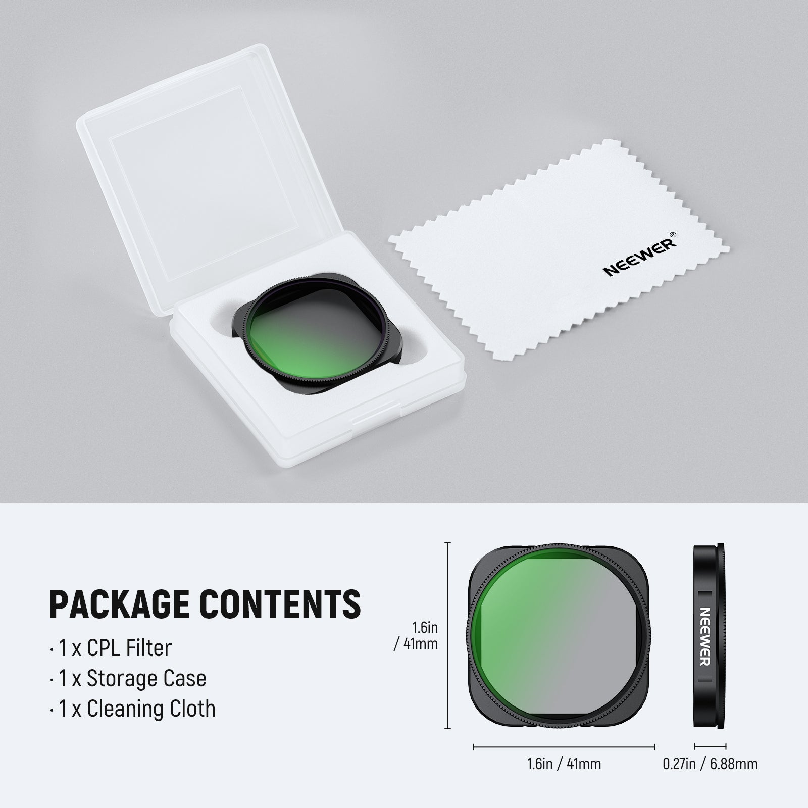 Package Contents of the NEEWER CPL Filter for Insta360 Ace Pro/Ace Pro 2