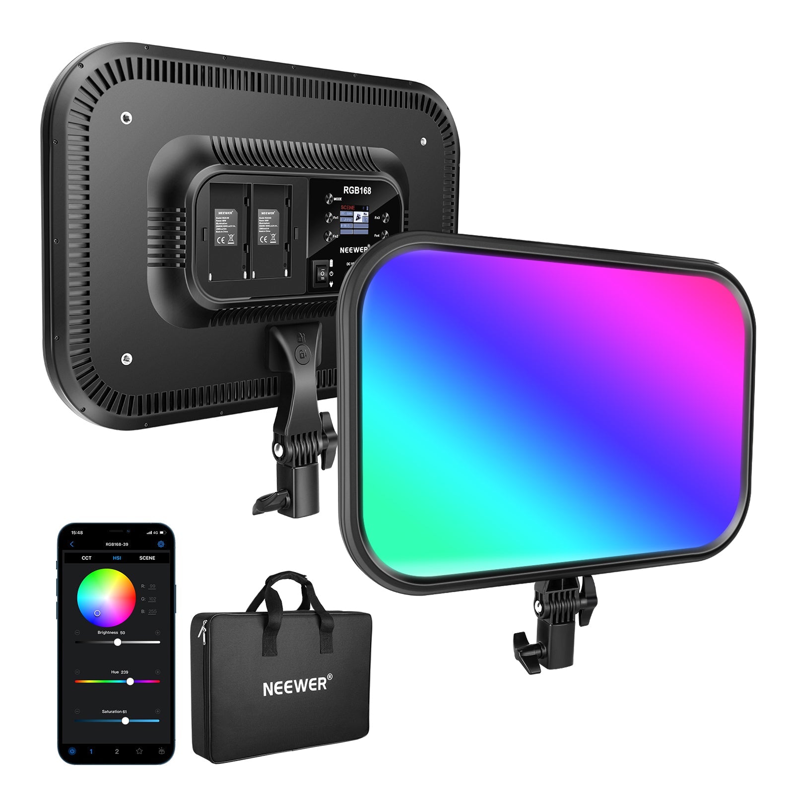 Neewer RGB61 360° Full Color CRI 97+ LED Camera Video Light with 3 Cold  Shoe