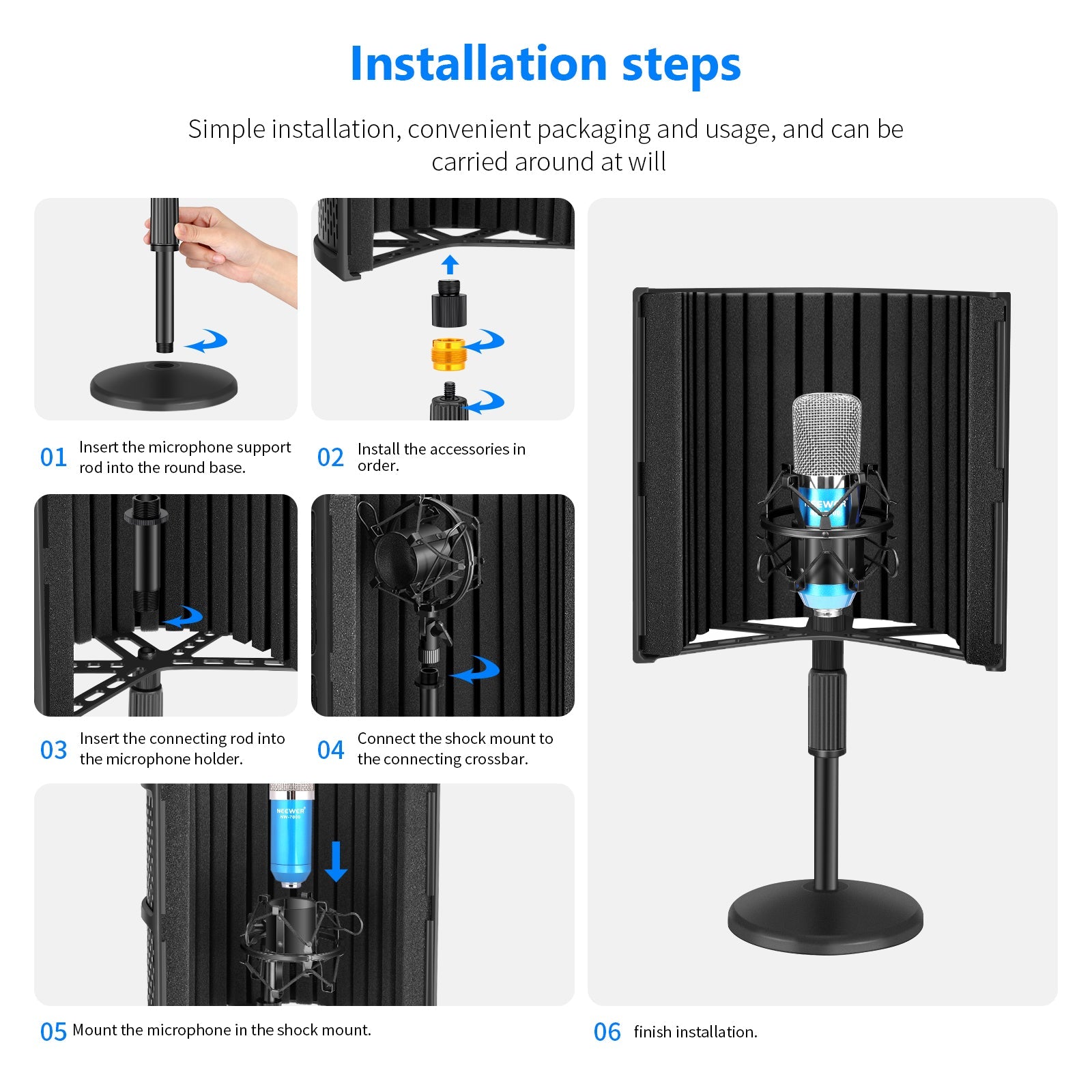 Neewer NW-12 Pro Tabletop Microphone Isolation Shield with Round Base Stand