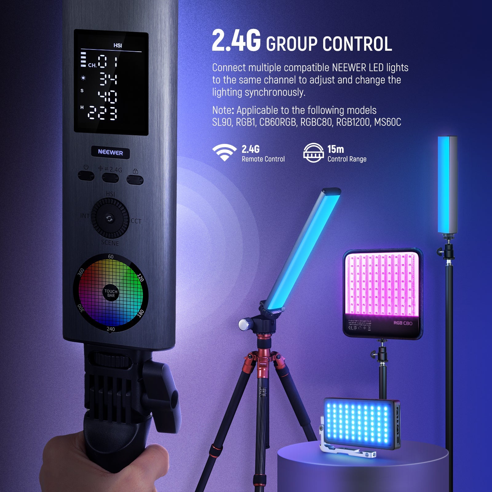 NEEWER Barra de luz de video LED RGB, barra táctil y control de aplicación,  luz magnética de fotografía portátil, regulable 3200K ~ 5600K CRI98+ luz